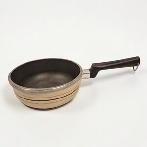 Vintage Regal Ware Cast Aluminum Cream And Retro Striped 7in Sauce Pan W/O Lid